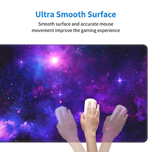 Image of Large Gaming Mouse Pad XL, Galaxy Full Desk Mousepad with Stitched, Long Non-Slip Base Keyboard Pad with Space, Extended PC Laptop Computer Mat Gifts for Men Office Decor, (Purple, 31.5*11.8 In)