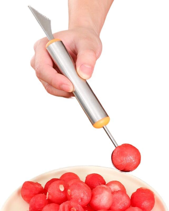 不锈钢水果挖球神器挖水果球勺子 Stainless Steel Long handled soup spoons，Spoons,Meal spoon 西瓜拼盘工具雕花刀模具套装分割神器 Household Cleaning，Kitchen Storage Essentials