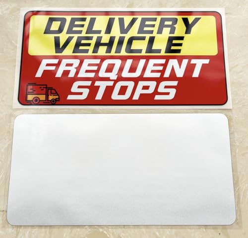Image of Delivery Driver Car Sticker 9 x 4.3 Inches Reflective Delivery Vehicle Frequent Stops Sticker Warning Safety Sign Self Adhesive /UV Protected & Water & Fade Resistance -2PACK