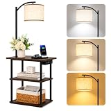 AILRINNI Mesa Auxiliar con Lampara de Piso para Sala, Mesa Lateral para Sala con Lampara 3 Temperaturas de Color, Mesa de...