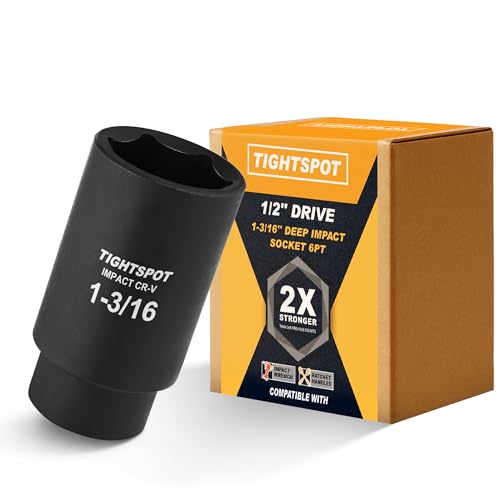 Image of TIGHTSPOT 1 /2 Inch Drive 1-3 /16 Inch Deep Impact Socket with Anti-Rounding 6 Point Design, Heat-Treated CRV Steel