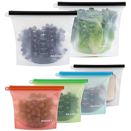 Amazon Com Oazzky Silicone Storage Food Bags Bpa Free Ziplock Bags Dishwasher Safe Freezer Reusable Sandwich Bags For Fruit Vegetable 2 Large 4 Medium Kitchen Dining