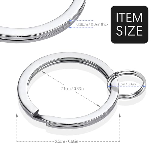 VOGARB Surgical and Marine Grade Stainless Steel Split Ring for Keychains Heavy Duty Small Key Rings for Car Keys, Round Flat 1 Inch(25mm), 15 Pieces Bulk Set, Silver