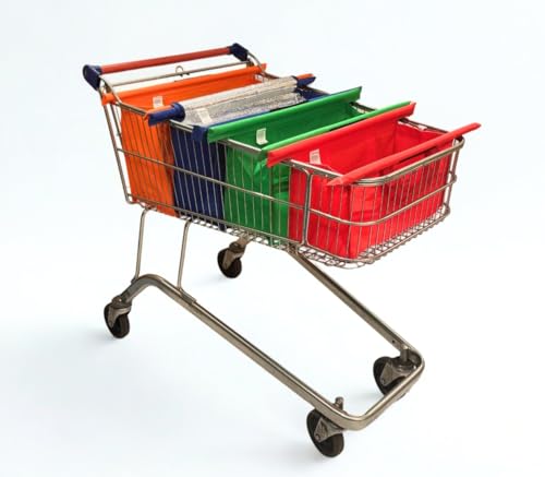 Trolley Bags for Shopping Trolley Pack of 4 Express vibe Bags with cool bag for Shallow Trolleys Replace Carrier Bags Heavy Duty Reusable Fabric Foldable Bag for Grocery Food Shopping