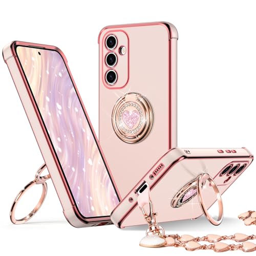 Image of XYZ for Galaxy S23 FE Case with Stand, for Samsung Galaxy S23 FE Case with Double Ring, Women Girls Bling Luxury Phone Case for Samsung S23 FE, Pink