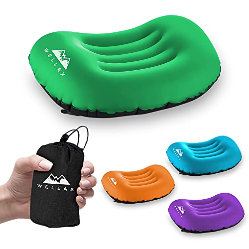 WELLAX Ultralight camping pillows for sleeping, Inflatable Travel Pillow - Compact, Inflatable, and Comfortable Sleeping Bag Pillow for Travel, Backpacking and Camping - Blow Up Pillow