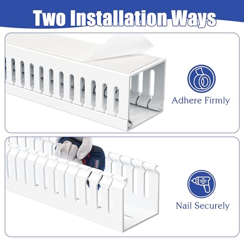 Image of 2 inch H x 2 inch W Cable Raceway, 66in Under Desk Wire Management Channel, White | Slotted Wire Duct, 4Pack, 16.5in Each, Heavy-Duty PVC Cable Management for Server Racks, Network Cables & Electrical Cabinets