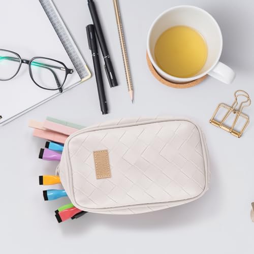 Image of Kaluofan Pencil Case, Large Capacity Pencil Pouch, Extra Big Pencil Bag with 6 Compartments Pencil Case Pouch, Portable Pencil Case Pouch Holder Box Organizer Cosmetic Bag(White)