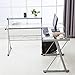 mecor L-Shaped Corner Computer Desk with Shelf, Glass Laptop Home Office Furniture, Glass & Metal, Clear