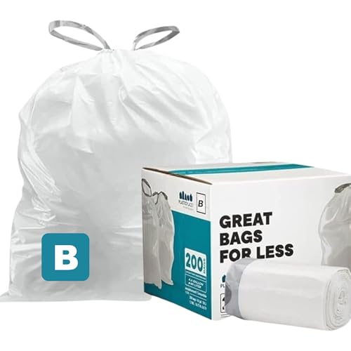 Plasticplace Custom Fit Trash Bags, Compatible with Simplehuman Code K, White Drawstring Garbage Bags Liners, 10 Gallon / 38 Liters, 24