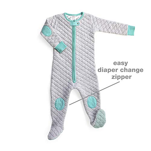 baby deedee Sleepsie Cotton Quilted Footie Pajama,Heather Gray/Teal,12-18 Months,5283