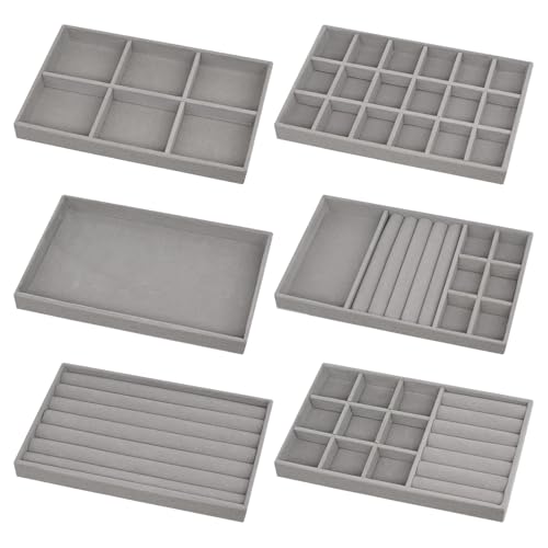 Yicaam 6 Stück Samt Schmucktablett, Stapelbar Schubladeneinsatz Schmuckschalen, Schmuckaufbewahrung Schublade, Samt Schmuck Organizer für Ring...