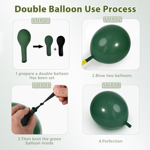 Image of Blocesa Emerald Green White Gold Balloon Arch Kit, Double Stuffed Dark Green Balloons Hunter Forest Green Chrome Gold Pearl White Sand Ivory Balloons for Wedding Birthday jungle Safari Party Decor