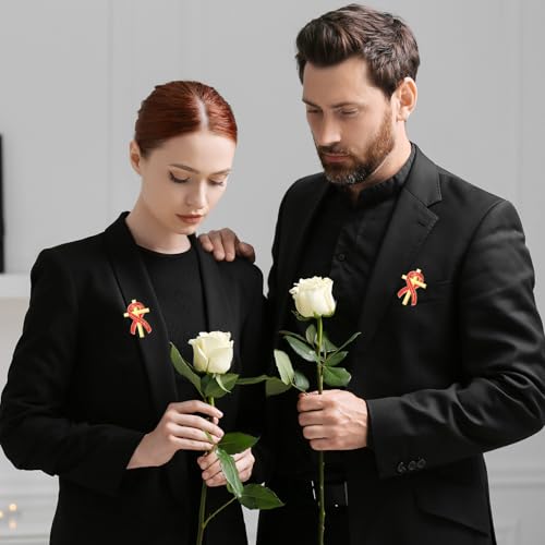 Image of Misdary Funeral Favors for Guests Funeral Memorial Pin Cross Ribbons Forever in Our Hearts Lapel Brooch Pin for Religious Christian Celebration of Life Mourning Remembrance Day