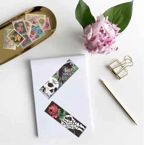 Image of FREEBLOSS 6Pcs Cross Stitch Bookmark Kit for Adult Beginners Gothic Style Stamped Cross Stitch Kits with Instructions Self-Adhesive Felt Embroidery Bookmark Kit for Starters Adults Gift 8x2.4''