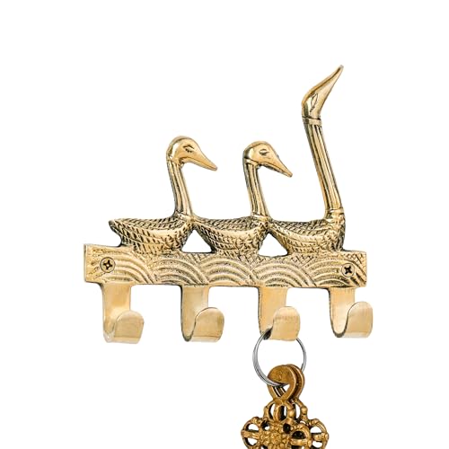 Image of Indian Shelf 33 Lb. Brass Goose Wall Hook Rack for Keys, Coats and Entryway
