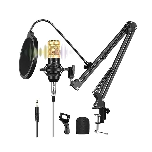 Hensych Micrófono USB/XLR, patrón polar cardioide, dorado, diafragma grande, canto, transmisión, podcasting, juegos, karaoke