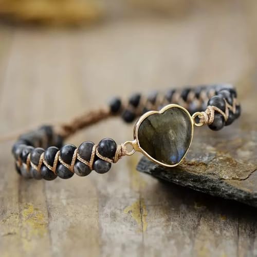 Image of Women Boho Wrap Bracelet,Handmade Natural Stone Crystal Emperor Beads Heart Bracelet, Fashion Bohemian Jewelry Gift for Women