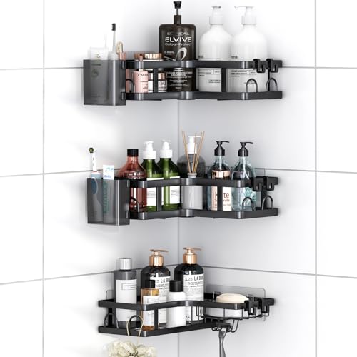 ZVZM Etagere Douche sans Percage, 5 Pièces Etagere Salle De Bain Angle avec Porte Savon Douche, Support Gel Douche Salle De Bain Porte Shampoing Douche