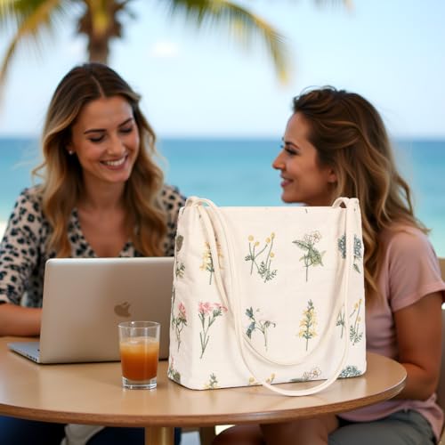 Image of Floral Canvas Purse for Women, Embroidered Handbag with Pu Handle, Small Summer Daily Tote Bag for Shopping Work Gym | cotton canvas