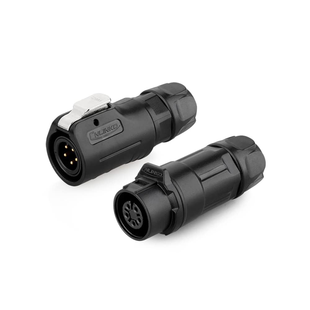 CNLINKO LP-12 IP68 Industrial Waterproof Connector Quick Plug Circular Connector PBT Plastic Shell Aviation Connector M12 2-8 Pin Male Plug and Female Plug (5 PIN)