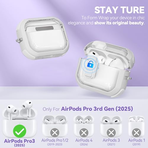 Image of for AirPods Pro 3 Case Clear with Safety Lock, Anti-Yellowing Case with Cleaner & Keychain Compatible with Apple AirPods Pro 3rd Generation 2025 for Women Girly, Shock Protection,White