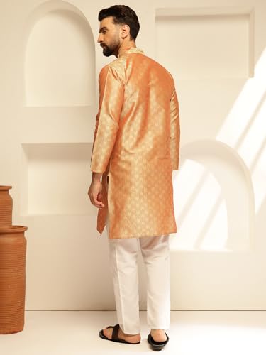 Image of SOJANYA (Since 1958 Men's Jacquard Silk Contrast Red Thread Woven Design Kurta With Pyjama
