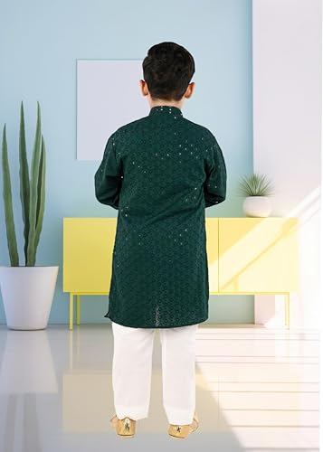 Image of Traditiona Kurta with White Pajama Set, Kids Ethnic Wear, Cotton Blend