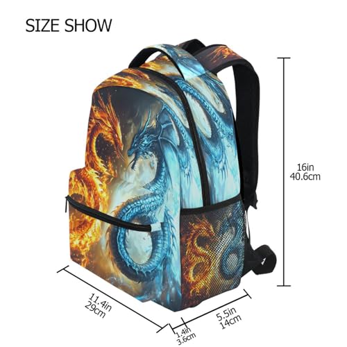 Funny Dragon Fire Water Backpack for School Boys Girls Adults Kids Bookbag Laptop Bag 15L4