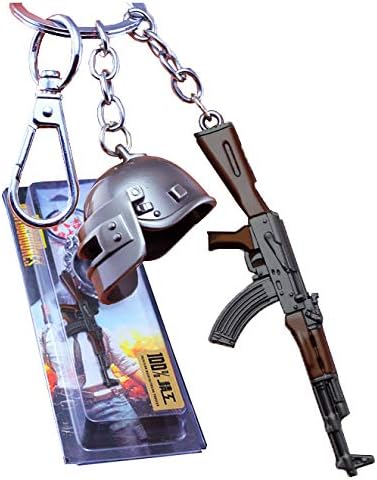 PubG Keychain Level 3 Helmet with AKM Gun High Quality Keyring Pub G PlayerUnknown's Battlegrounds Game Collectible with Retail Gift Box