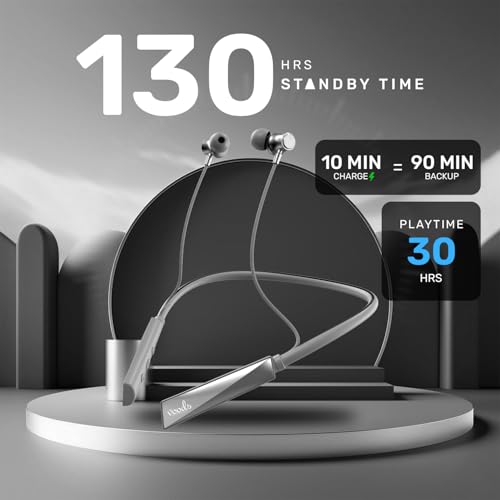Image of Voods Ultra Plus Voice Changer Neckband with 5 Voice Modes, 130 Hrs Battery, Magnetic On /Off Buds, Call Vibration Alert, Dual-Device Pairing, HD Mic & AI-ENC Clear Calls, Fast Charging & IPX6 (Grey)
