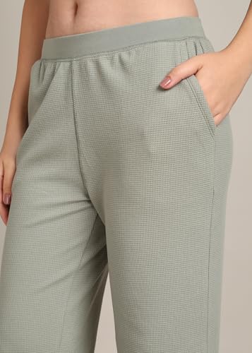 Image of Alan Jones Clothing Women's Straight Fit Mid Rise Solid Stretch Waffle Straight Pants
