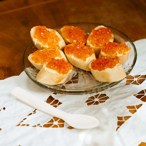 Ruksifg 4.7 Inches Longer Length of Caviar Spoons Mother of Pearl Spoon Hand Craft Small Spoon for Caviar,Coffee,Salt,Jam,Spices,Restaurant Serving Spoons(2 Pieces)