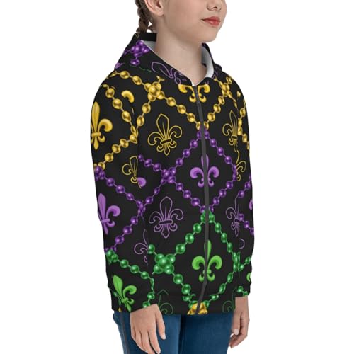 Mardi Gra Geometric Kids Pullover Hoodies Boys Zip Up Sweatshirts Girls Athletic Clothes with Pocket4
