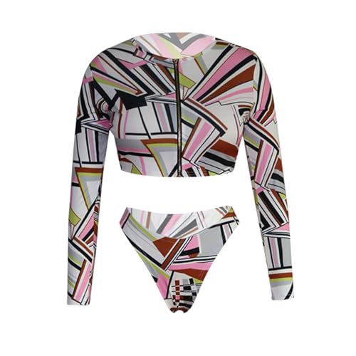 SIAEAMRG Long Sleeve Swimsuit for Women, 2 Pieces Sexy High Waisted Triangle Bikini Bathing Suits, 3D Print Tankini Swimwear3