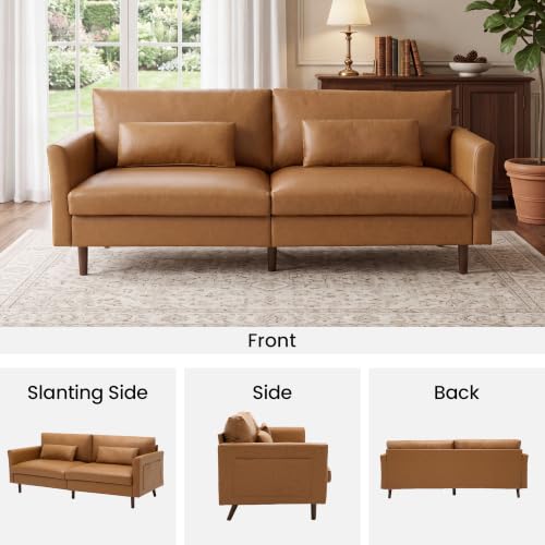 Image of Kingfun Faux Leather 3-Seater with Side Pocket, Mid Brown