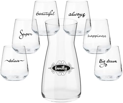 Family Set di 6 Bicchieri da Acqua con Caraffa in Vetro con Stampe Personalizzate Con nomi Acqua Vino Birra Tutte le Bevande Idea Regalo Casa Cena Pranzo Feste Famiglia Natale Compleanno Decorazioni3