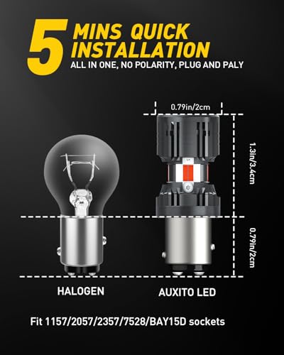 Image of AUXITO CANBUS 1157 LED Bulbs Red with Built-in Resistor 2057 2357 7528 BAY15D Anti Hyper Flash Error Free Brake Lights, Tail Lights, Stop Lights, Turn Signal Lights, Pack of 2