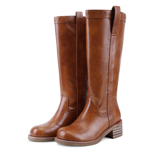 Image of UBWDU Women's Knee High Boots Chunky Block Heel Long Boots Square Toe Low Heel Boots for Women