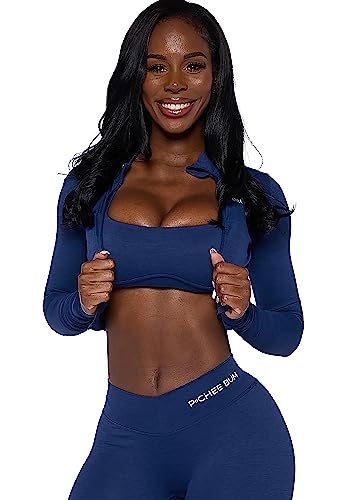 Pchee Bum Workout Lightweight Jacket for Women - Cropped Zip Up Top Yoga Jacket, Athletic Jacket, Full Zip Running Jacket, Sports Jacket, Slim Fit Black Jacket with Thumb holes for Women (Small)