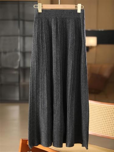 Women Merino Wool Pleated Skirt Office Lady Long A-Line Bright Silk Thick Autumn Winter Skirt2