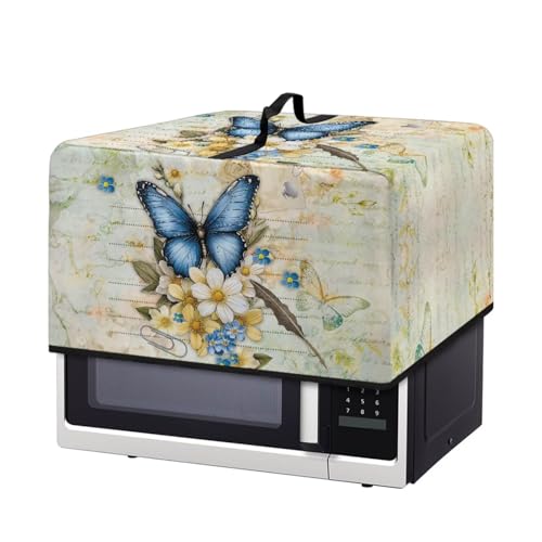 Image of Microwave Oven Dust Cover, Stain-Resistant Kitchen Electrical Appliance Cover Countertop Ovens Decorations, S, 18.25 x 14.5 x 11 Inches, Butterfly Flower Retro Letter Print