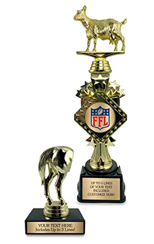 Awards4U Winner and Loser Trophies - Personalized Goat and Horse Butt Trophy Set with Customized Plates for 1st and Last Place (Fantasy Football)
