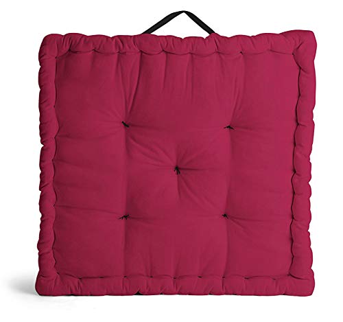 Grand pouf de sol 60 x 60 en toile solide teintée rose fuchsia et gris - 2