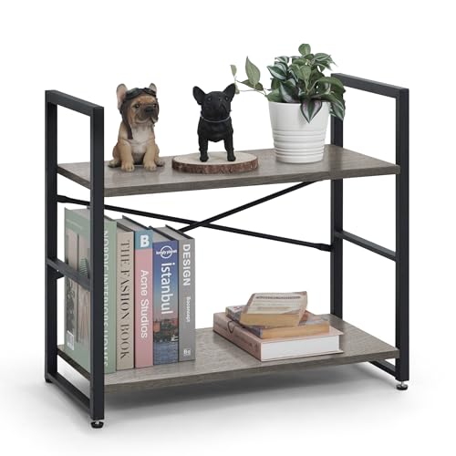 Image of CAPHAUS 2 Tier Small Bookshelf, 24 Inch Width Free Standing Shelf, Bookcase Shelf Storage Organizer, Industrial Book Shelves for Home Office, Living Room, Dark Grey Shelves & Metal Frame