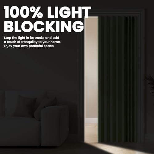 Image of AJAZZ 100% Blackout Accordion Doors for Closet Magnetic Door Curtain Invisible Folding Door for Bedroom Living Room Doorway Curtain Sets Included Tracks (1 Pack, 72W x 80 L, Green)