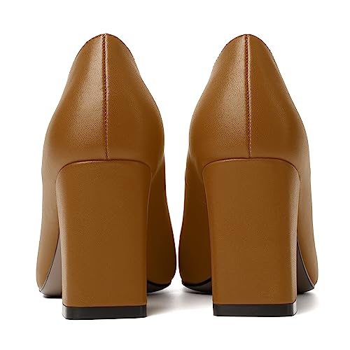 Image of MODENCOCO Womens Sexy Formal Matte Slip On Square Toe Work Block High Heel Loafers Shoes 3.5 Inch