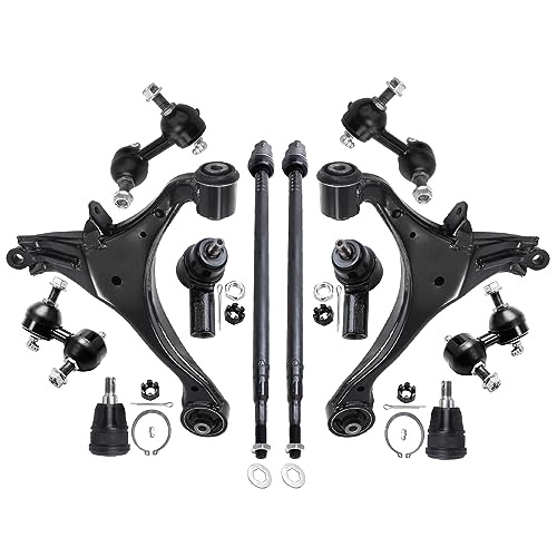 Image of Detroit Axle - 12pc Front End Suspension Kit for 2001-2005 Honda Civic 2 Lower Control Arms 2 Lower Ball Joints 4 Inner & Outer Tie Rods 4 Front Rear Sway Bars 2002 2003 2004 Replacement