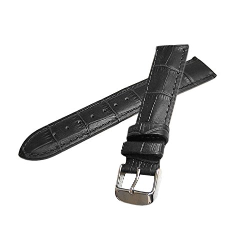 Hadley Roma MS898 20mm Long Black Alligator Grain Genuine Leather Watch Band