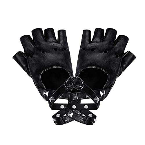 2 Pièce Mitaines en Cuir Punk, Gants de Conduite Punk en Cuir, Gants de Rivets Punk, Cuir Demi Doigt Mitaine, avec Rivets, pour la Danse, Hip Hop, Pole Dancing, Cosplay